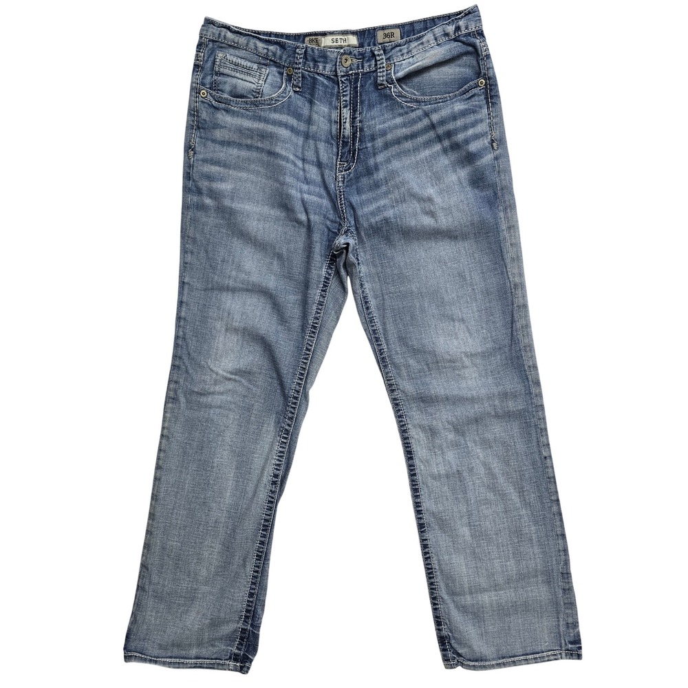 BKE Seth Mens Straight Leg Jeans Medium Wash Blue‎ Denim 36R Stretch